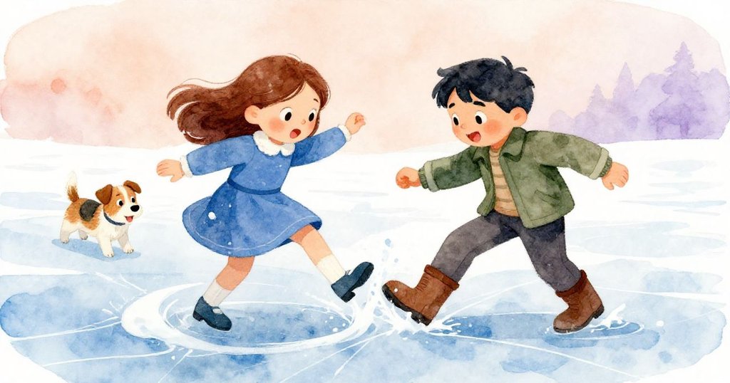 Rosa 與 Heath 在冰面上滑行時腳跟相觸,瞬間創造出新月形冰痕,Terrier 也調皮跳躍,動作充滿驚喜與溫情。