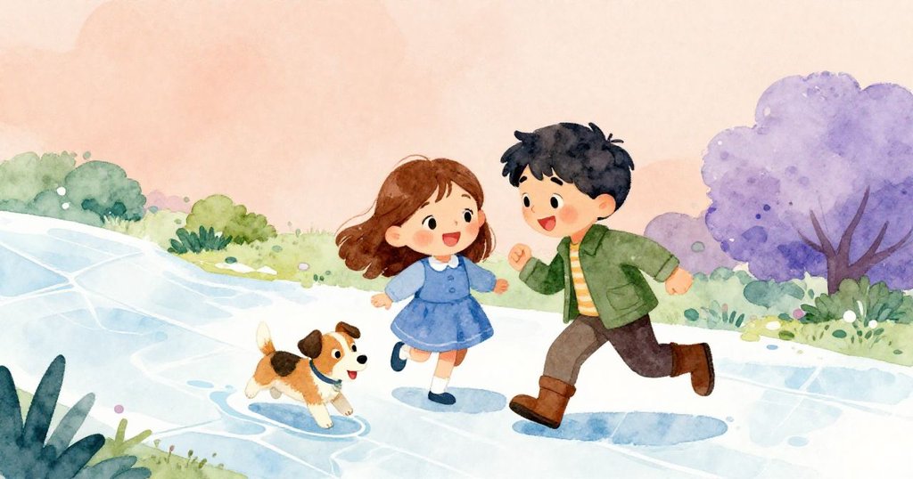 Rosa 與 Heath 在冰面上合聚,欣賞彼此刻痕路徑,Terrier 在融水旁跳躍,臉上洋溢著歡樂與滿足,充滿溫馨結局。