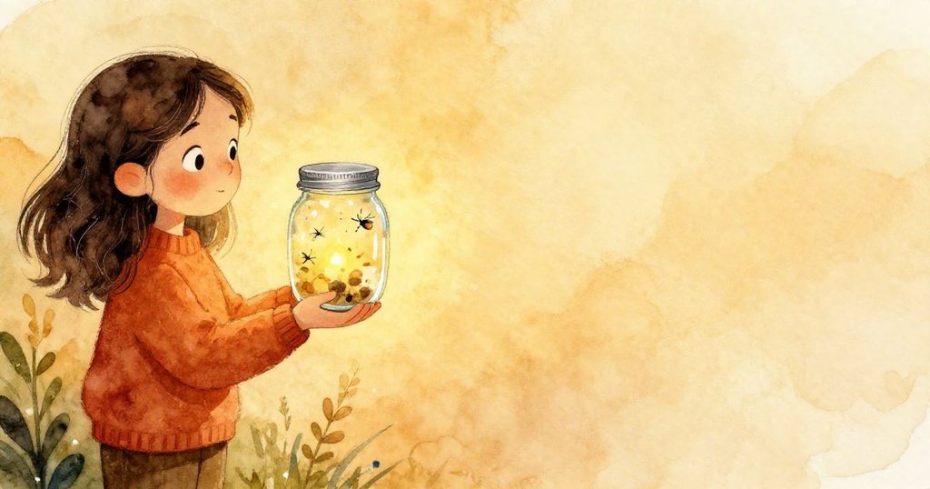 Ivy 細心轉動著玻璃罐，濕潤手掌托起發光罐身，空白背景突顯微弱但溫柔的光芒。