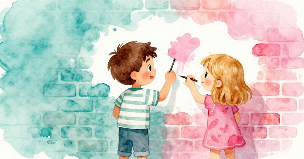 York 與 Nell 互換默契一瞥，兩人合作調和牆面色彩，氣氛溫暖柔和，畫面充滿團隊精神