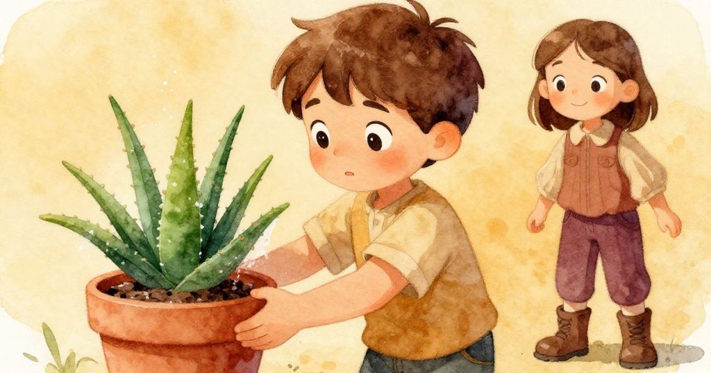 Orson溫柔提起掉落的蘆薈盆並輕拭葉上細塵，Hazel在旁露出欣慰微笑，畫面安靜祥和，傳達結局平和。