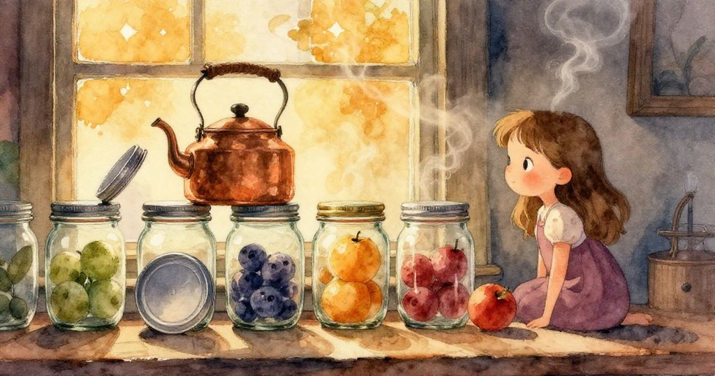 窗台上的小麻雀好奇觀察忙碌廚房，見證凱備糖漿過程，溫暖陽光映襯出活力場景。