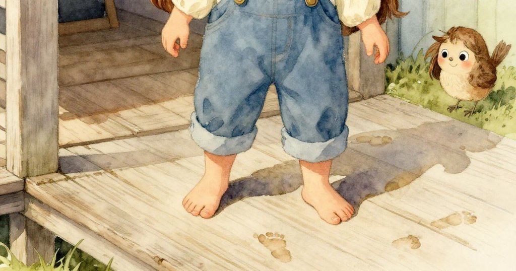 Wren的鞋子踏在溫暖木質地板上,細膩光影中展現她堅定步伐,充滿對藝術創作的期待與活力。