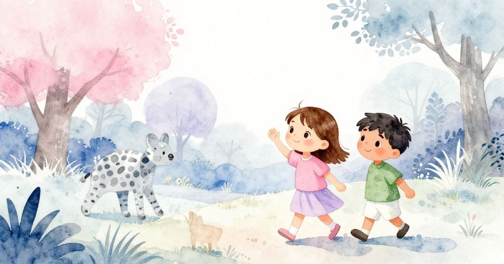 Viola和Jude步出動物園入口，微揮手告別熱鬧現場，背景光影柔和展現結束與新開始的溫馨情境。