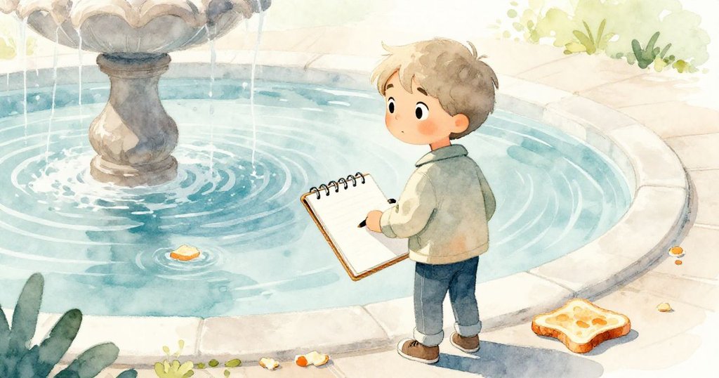 懷亞特在雨後寧靜中合上畫本，退後凝望微波漣漪與殘餘麵包碎，情緒平靜滿足，故事落幕。