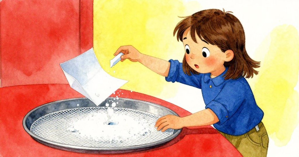 在篩桌旁,Dinah傾倒金屬盤讓粉筆渣滑落,她迅速將一顆齒形碎片輕拋入筆記本,神情專注。