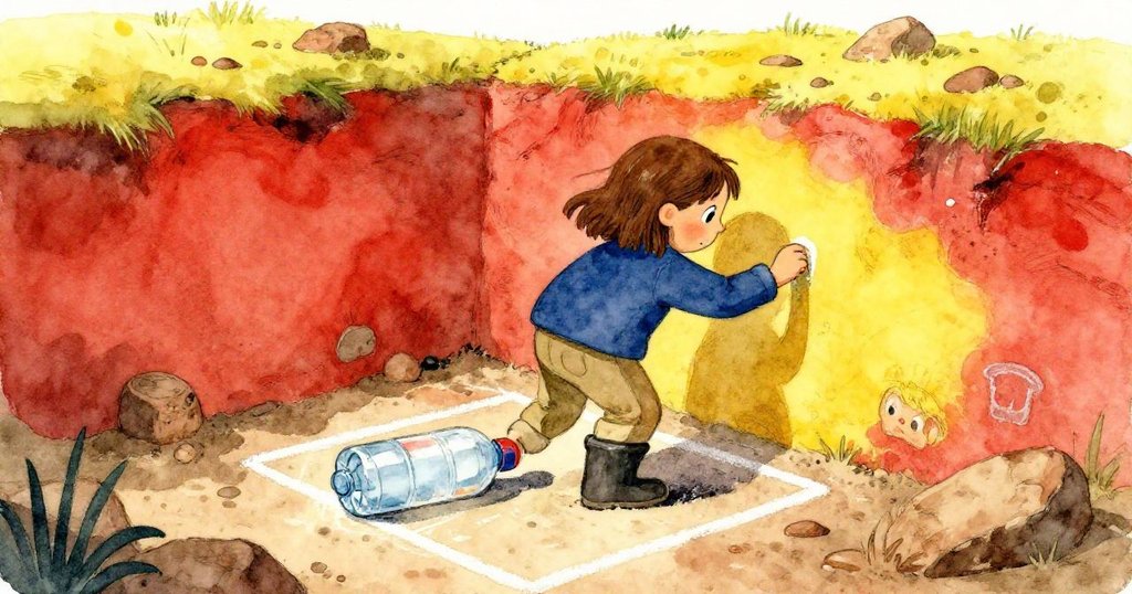 Dinah回到粉筆方格前,站立穩固阻擋滾動的水瓶,用鏟子輕描牆面,場景轉為平靜,充滿勝利感。