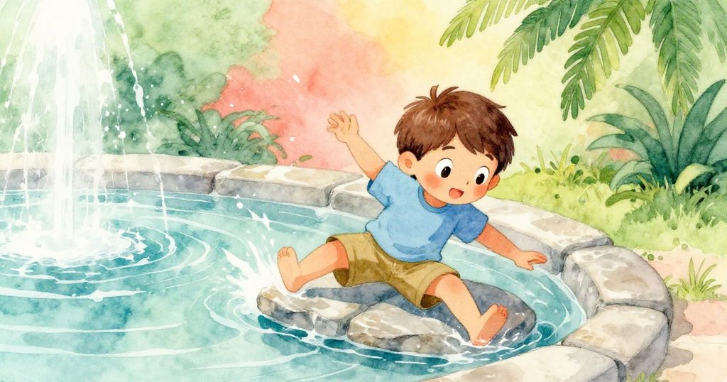 Glen在濕滑石頭上滑動，避開噴泉水花，進入陰影角落，動作靈巧展現探索變化