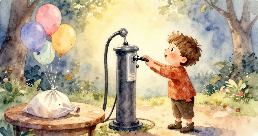 最後緞帶捲心在搖曳的椅上緩緩旋轉,氣球輕隱背景,留下神秘與溫暖並存的節慶餘韻。