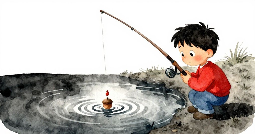 福洛德釣魚時,浮標觸水產生鏡面般漣漪,橡果落下引來活潑魚群,動態細節勾勒緊張轉折。