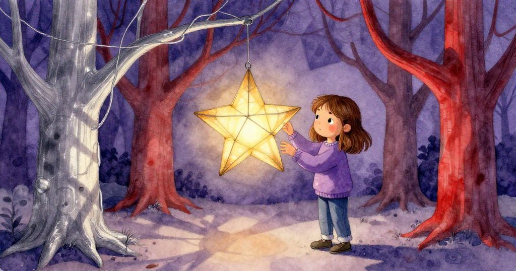 在超現實的景象中，Gemma努力修正不規則燈籠，光影與扭曲線條交織出神秘幻象，臉上滿是堅定與專注