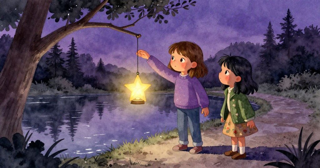 夜晚寧靜，Clara輕輕從低枝取下修復燈籠，Gemma注視著，臉上流露出釋然與回味