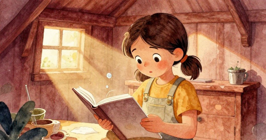 Stella在溫馨小棚中檢視打開的速寫本,皂液滴入紙面,她神情中浮現憂慮與創意火花。