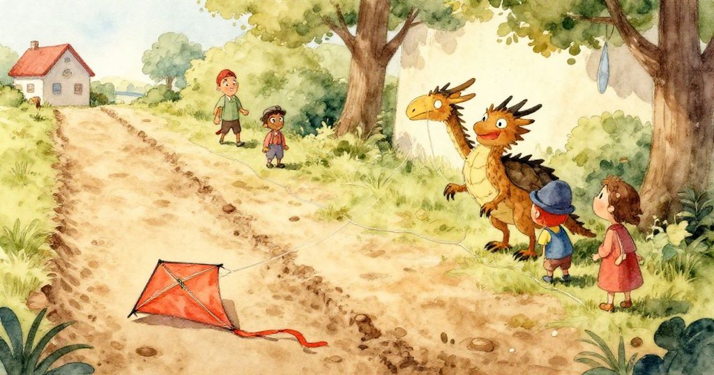 Griffon專注用手挑起風箏線，露珠映出細膩光影，草間微旋的種子顯神秘韻味。