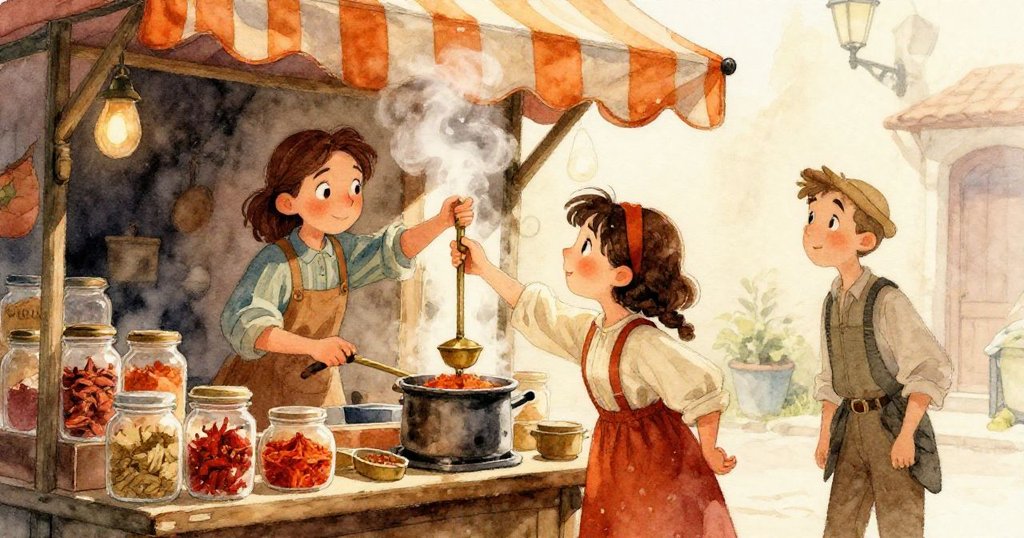 帕洛瑪的手觸碰黃銅手柄,旁邊明信片與肉桂糖漿交相輝映,細緻對比展開初步故事。