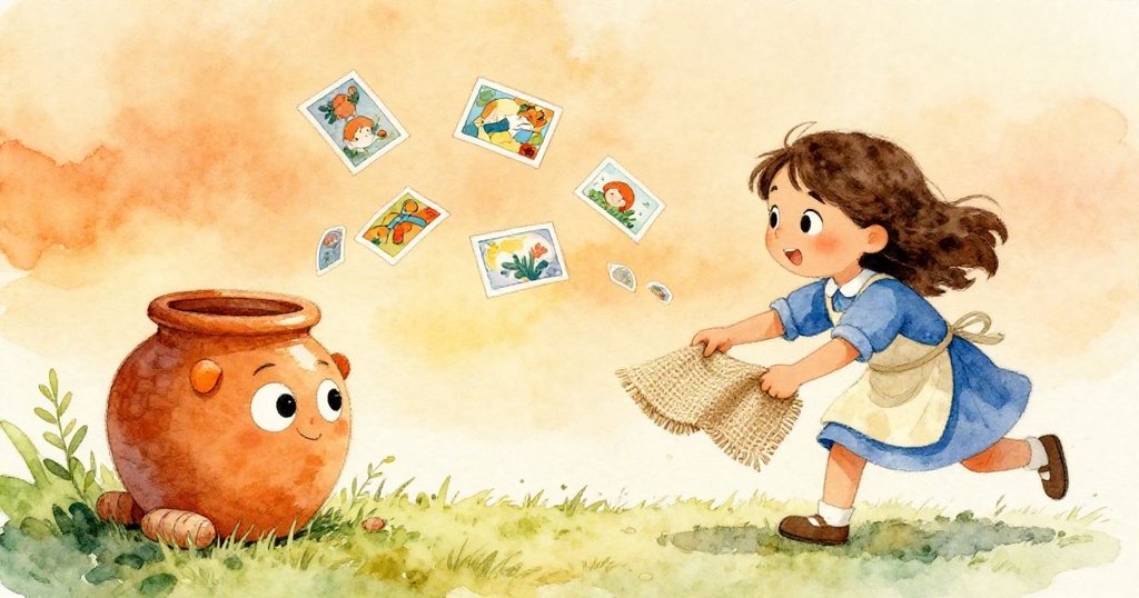 帕洛瑪迅速用麻布餐巾擋住滑動的薑黃瓶與明信片,動作迅捷,故事情節達至高潮。