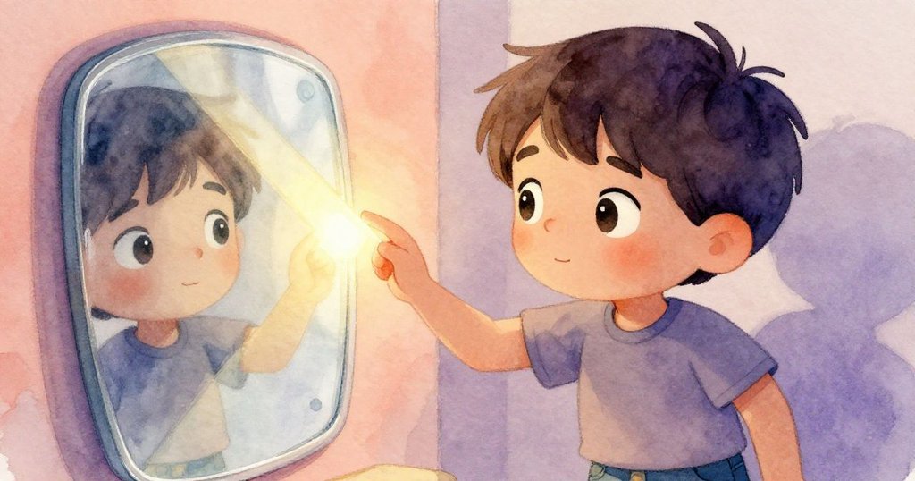 芬恩專注追蹤窗紗縫隙透出狹窄光束,臉上流露出好奇與決心,手中握著涼感鏡面。