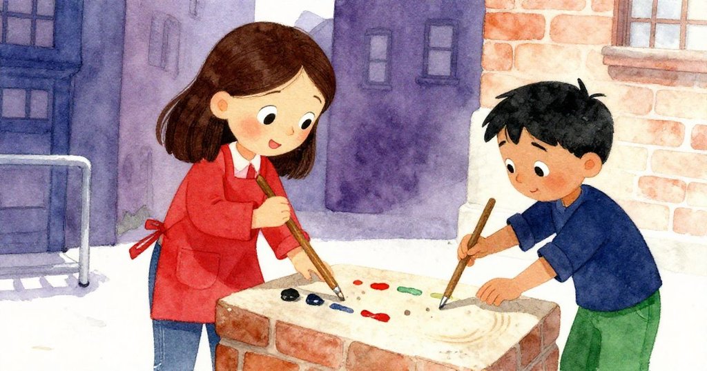 從Petra的背影看Basil加強粉刷線條，兩人互動默契顯示共同克服困難的決心。