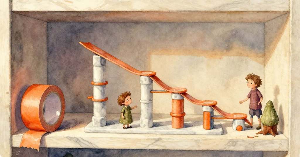 馬可從第一人稱視角看見大理石軌道上連續的橙色標記,他伸出手迎向流動挑戰,氛圍充滿期待