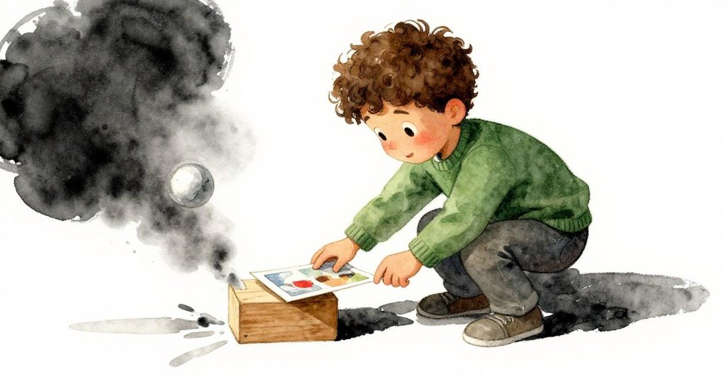 喬爾蹲下動作敏捷地將圖畫書滑入木塊下,引發大理石彈跳,室內細節豐富展現因果關係與緊張氛圍