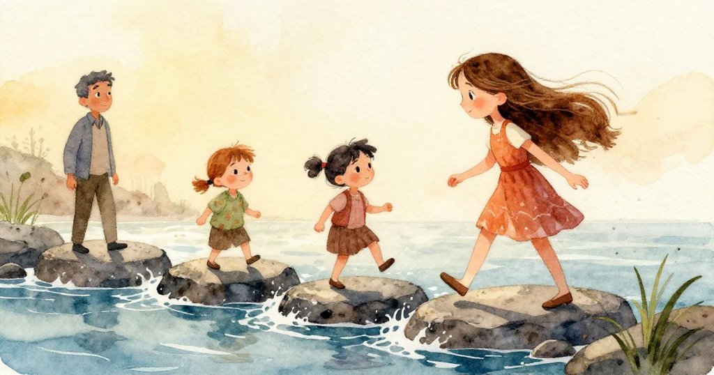 從蟋蟀視角看，一隻蟋蟀從鵝卵石下爬出，輕拂石邊，場景細膩展現自然微觀世界。