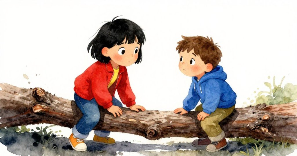 在狹道上,格里爾與薩姆合力推動粗糙木枝,木紋與碎石細節明顯,臉上流露小心謹慎的神情。