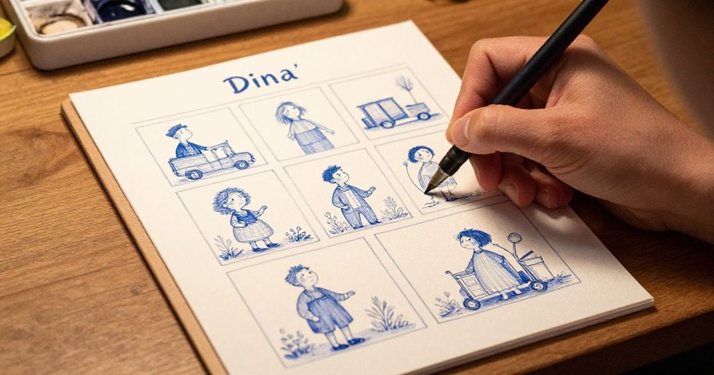 近距離呈現墨藍色紙張上滲出的水滴，冰水杯與海螺飾品共同描繪室內細膩溫差效果，令人印象深刻。