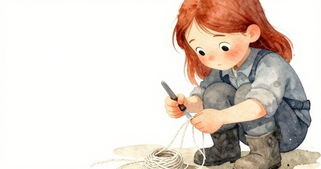 Kit仔細裁剪白色纏繞線，她專注手部細節令人回想起過往努力與溫暖回憶。