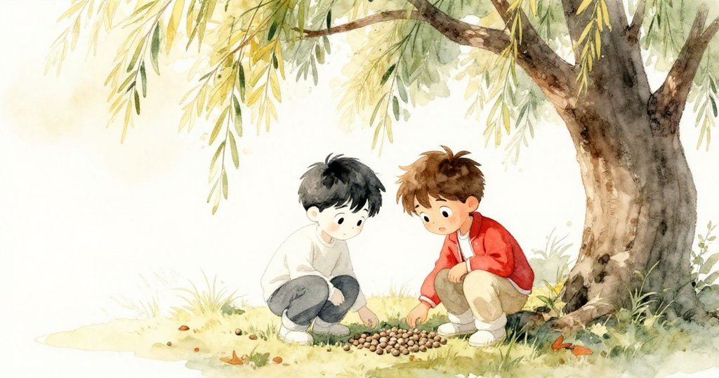 科賓與賈斯珀在垂柳下重新聚集，柔和金光照耀下他們收集餘下的紙粒，臉上洋溢著堅定與平靜。