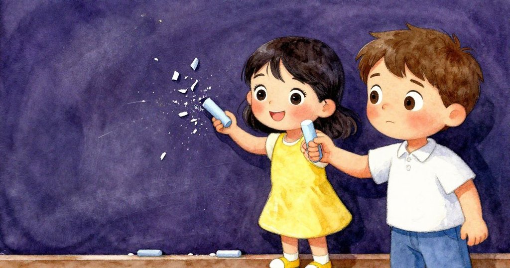 Joy與Seth近距離合作緊握破裂藍粉筆,仔細檢視並修正刻度線,瞬間充滿緊張與堅定情感。