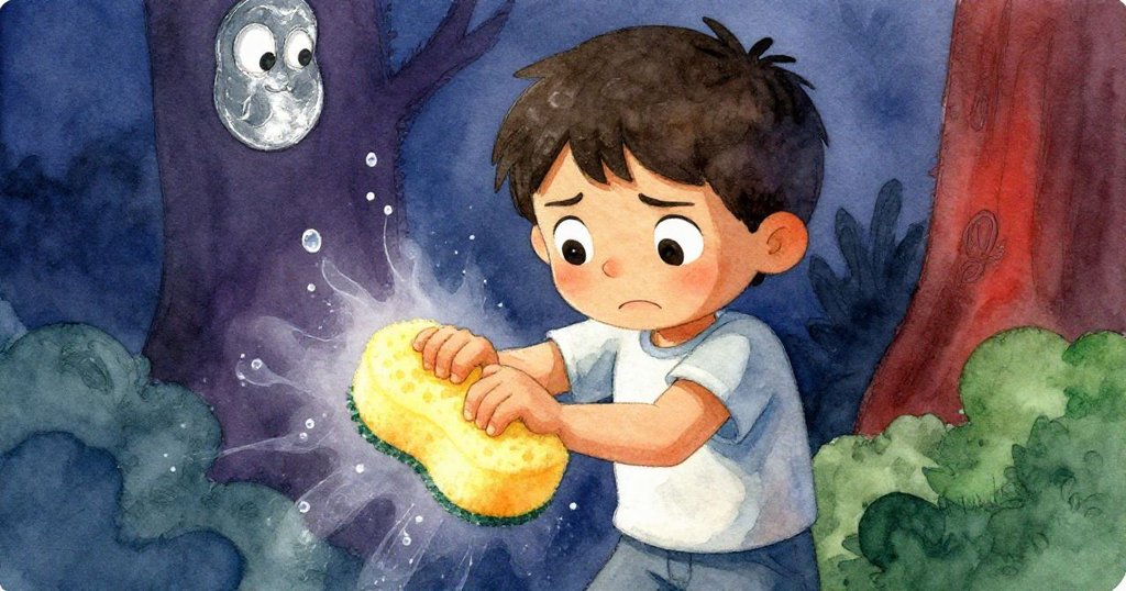 瑞斯面露矛盾與堅決，近距離展現他緊握海綿抵抗水浪外溢，情緒瞬間達到內心掙扎頂點。