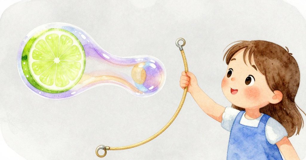 Bea輕快抬起衣架，近拍捕捉脆弱泡沫上閃爍的青檸、紫羅蘭與琥珀色條紋，她的手顯示出驚奇，情節持續推進。