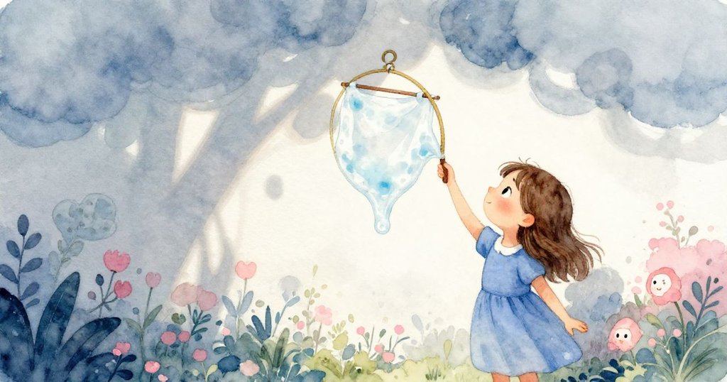 Bea在花園中靜思，輕撫覆涼液的衣架，緩緩舉向投影牆面，重雲飄浮呈現謎樣而溫柔的落幕，結局充滿詩意。