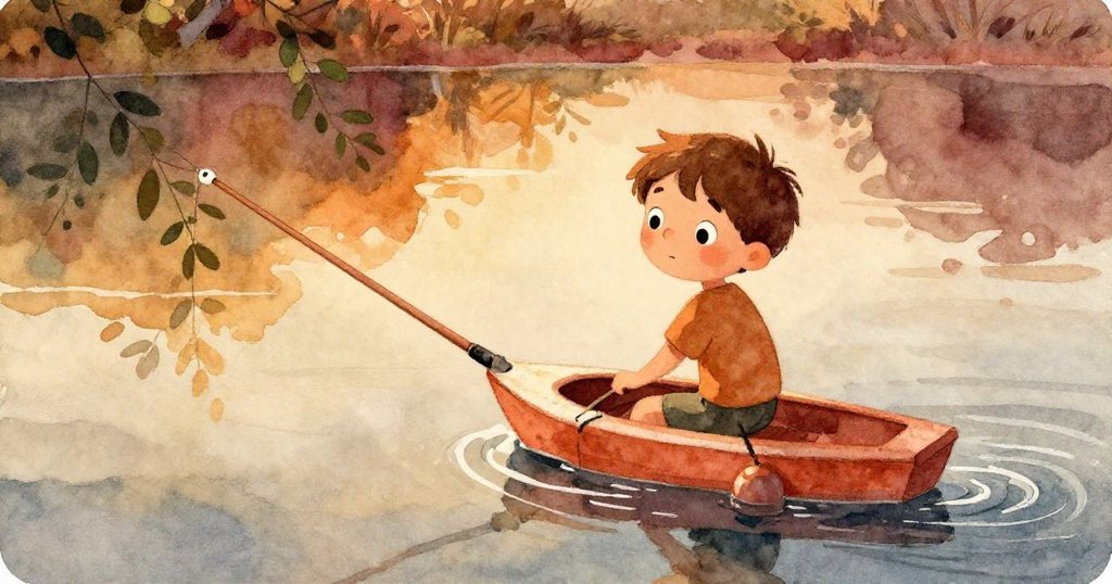 Reese在樹蔭下投拋餌料，浮標在水面輕搖映出樹影，餘暉中充滿期待與些許憂慮，情節漸入高潮。