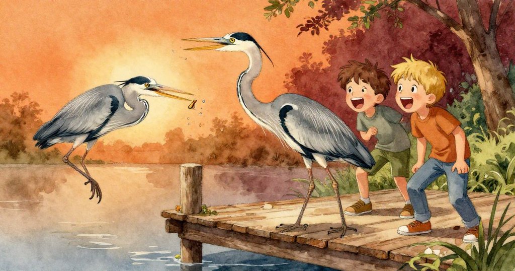 風吹起麵包屑，灰色涉禽奮力捕捉，Reese與Floyd在碼頭上歡笑連連，動作與情感交織推動故事進入高潮。