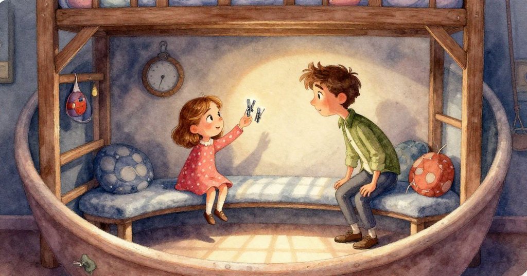 窗邊景象中，老鼠快速躍起避風，灰鴿突然入室觸動剪刀，呈現出室內動態與意外細節。