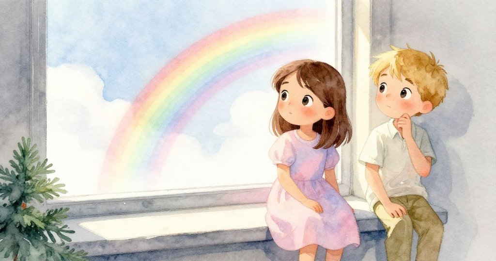 突然一片雲遮住陽光，窗邊彩虹逐漸褪色，Fern與Soren停下手中實驗，神情流露出淡淡回憶與思索。