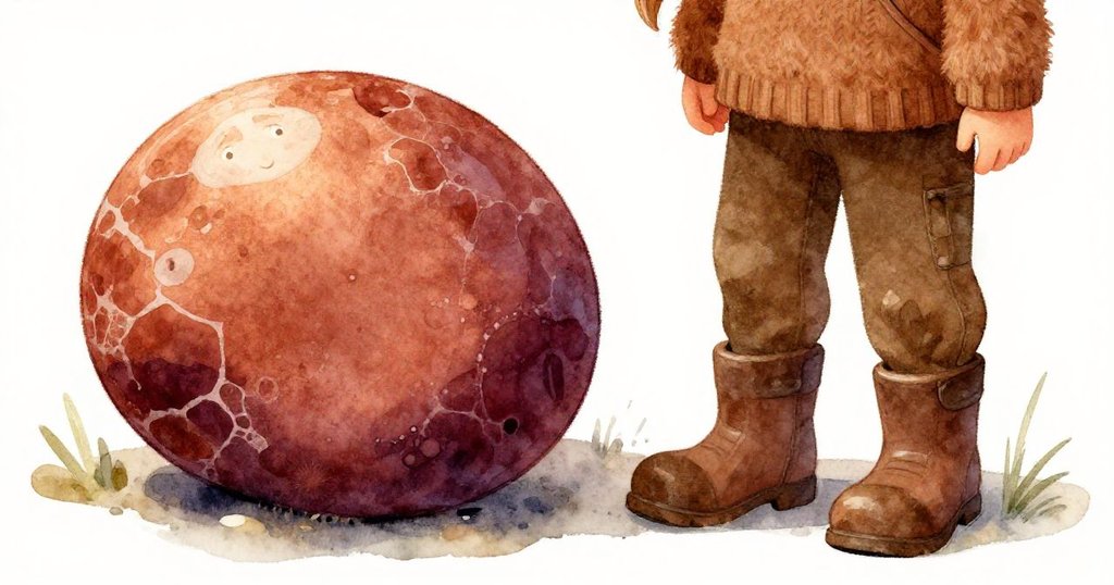 Elsa俯視靜臥靈動銹紅小石，臉上流露沉思情緒，細膩展現一天變遷後的寧靜結局。