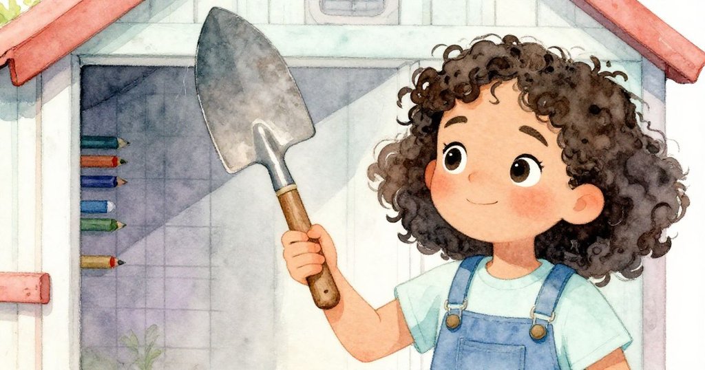 雅拉在棚邊緊握搖晃的鏟子，同時在格子紙上簽下名字，動作小心而充滿專注。