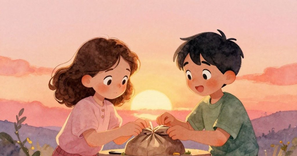 在金色夕陽餘暉中，索倫與哈澤爾分拆神秘包裹，動作溫柔且滿足，預示著故事圓滿結局。