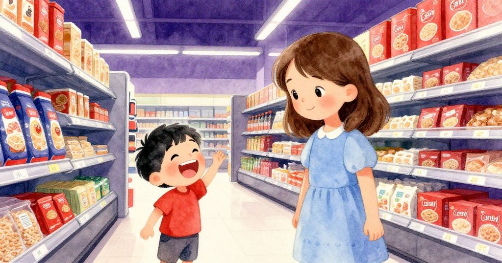 克拉拉回頭微笑，發現穀物區裡小男孩快樂大笑，他們彼此互動，環境明亮且現代感十足。