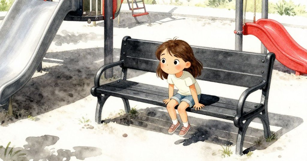 克蕾歐在明亮日光下傾身於公園長椅編織手環,剪影分明,背景展現鋼鐵與自然交織的溫暖氛圍。