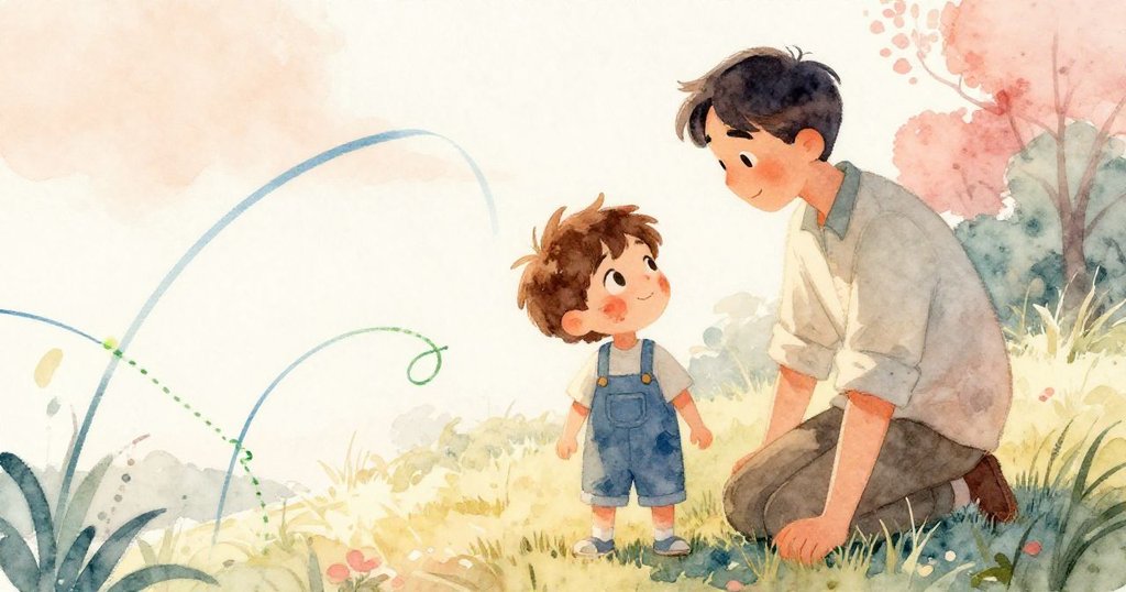 在戶外金色光影下，Wyatt和Dean並肩欣賞充滿藍色弧線和綠邊繩藝的完成作品，情景感滿足與圓滿。