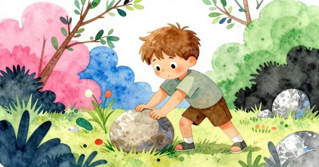 威亞特努力推動石塊,肌肉繃緊神情專注,展現堅毅節奏挑戰困難的瞬間。