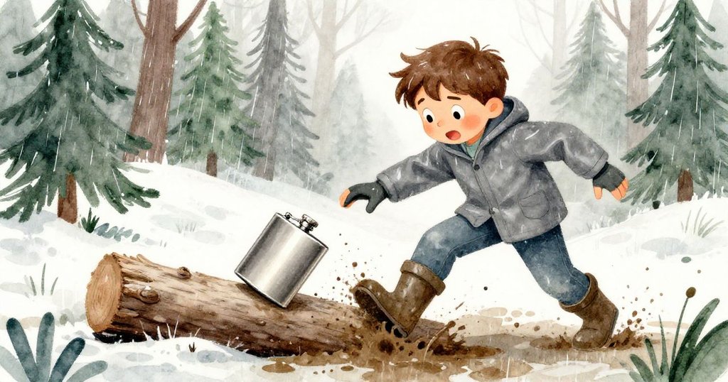 Wyatt驚慌中戳住滑動的金屬水瓶，濕泥隨即飛濺在靴子上，畫面充滿急迫感，展現他轉瞬的緊張反應。