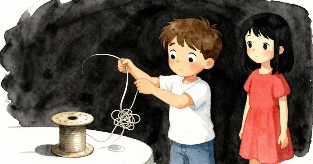 Felix專心按壓並旋轉絲捲，緊繃的結逐漸鬆開，他臉上露出釋放的神情，Oona在旁細看。