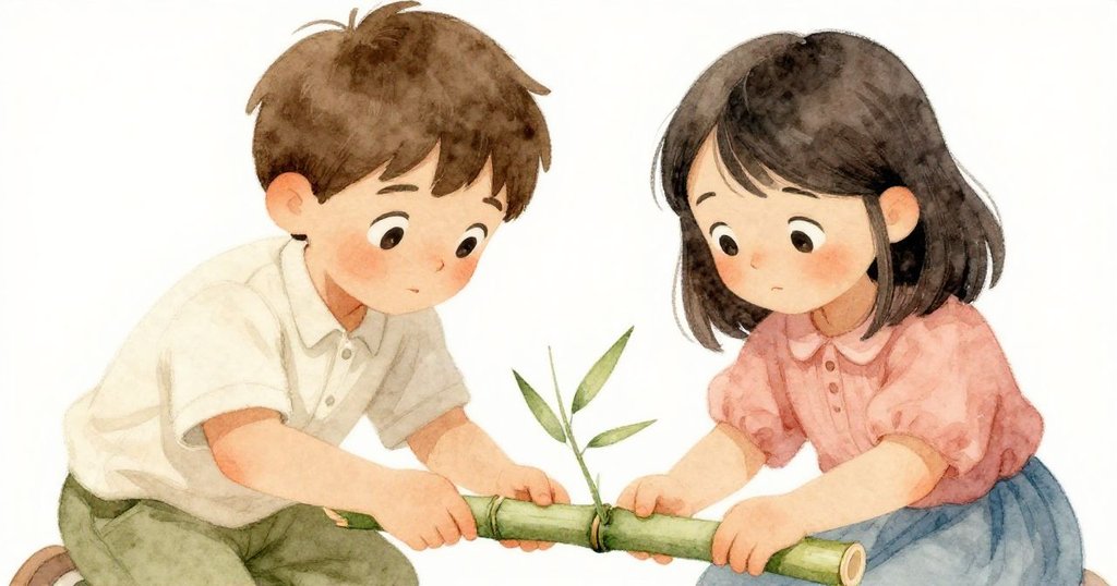 米爾斯與艾達雙手穩按竹橋，臉上展現專注與喜悅，特寫細膩展現合作敲擊所產生的微妙音符。