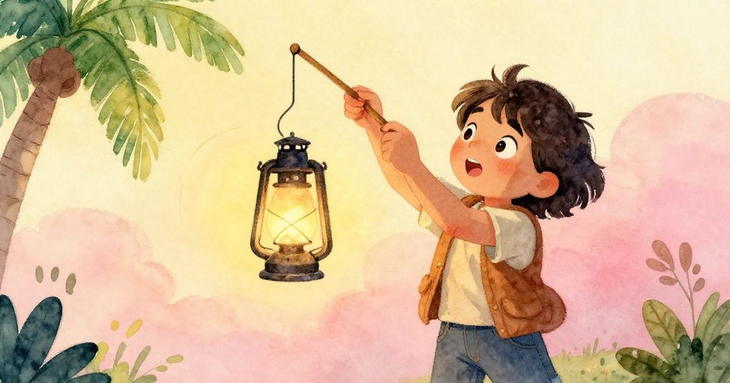 Vesper 積極將木棍頂在燈籠彎曲處,用力調整,動作矯健彰顯堅毅精神,背景充滿節日氣氛