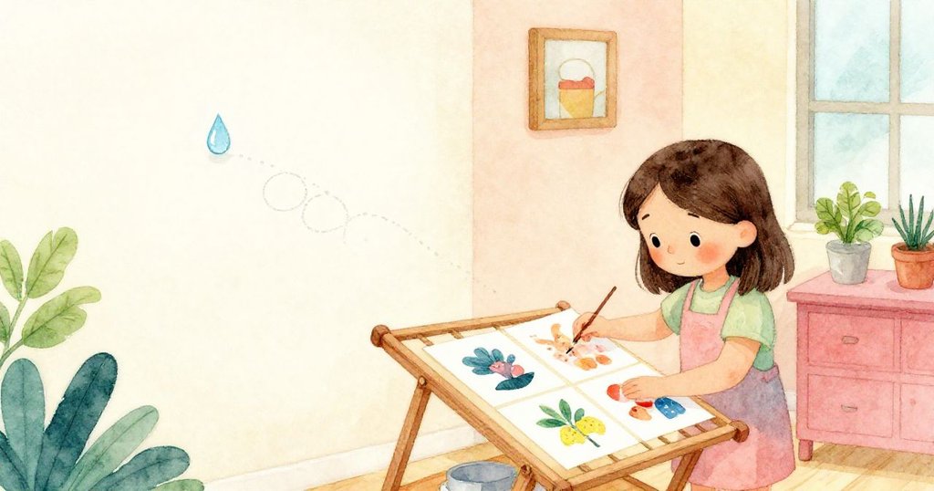 塔拉帶著平靜接受的神情，將完成的印作架到晾曬架旁，桌角淡淡銀線勾勒出故事結尾，洋溢藝術柔情