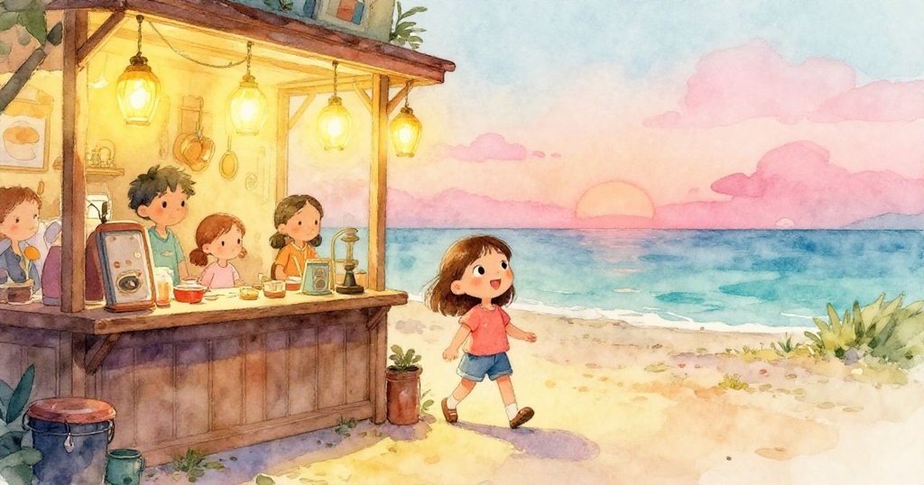 柔和晨光中，Josie 走向檢票站，臉上充滿期待與好奇，背景有溫暖的蜂蜜燈光和復古木質櫃台。